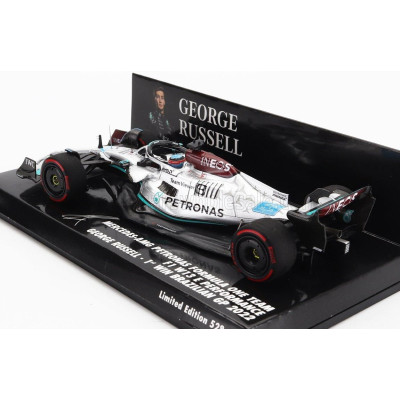 MINICHAMPS MERCEDES GP F1 W13E TEAM MERCEDES-AMG PETRONAS F1 N 63 (first f1 win) WINNER BRAZILIAN GP 2022 GEORGE RUSSEL - SILVER