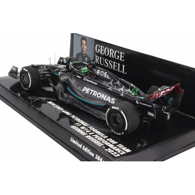 MINICHAMPS MERCEDES GP F1 W14 TEAM MERCEDES-AMG PETRONAS FORMULA ONE N 63 7th BAHRAIN GP 2023 GEORGE RUSSEL - MATT BLACK 1/43