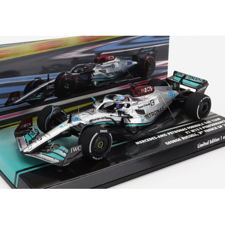 MINICHAMPS MERCEDES GP F1 W13E TEAM MERCEDES-AMG PETRONAS F1 N 63 3rd FRANCE GP 2022 GEORGE RUSSEL - SILVER GREEN 1/43