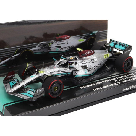 MINICHAMPS MERCEDES GP F1 W13E TEAM MERCEDES-AMG PETRONAS F1 N 44 2nd HUNGARIAN GP 2022 LEWIS HAMILTON - SILVER GREEN 1/43