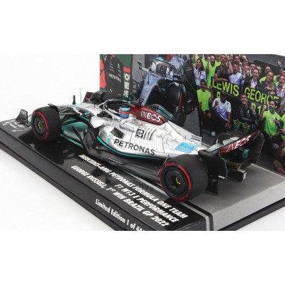 MINICHAMPS MERCEDES GP F1 W13E TEAM MERCEDES-AMG PETRONAS F1 N 63 (first f1 win) WINNER BRAZILIAN GP 2022 GEORGE RUSSEL - SILVER