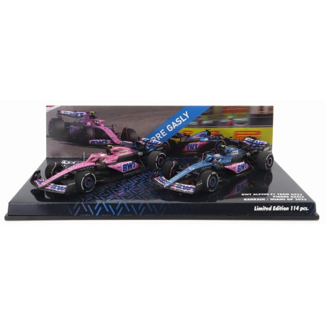 MINICHAMPS ALPINE SET 2X F1  A523 TEAM BWT ALPINE N 10 9th BAHRAIN GP 2023 + N 10 8th MIAMI GP 2023 PIERRE GASLY - BLUE BLACK PI