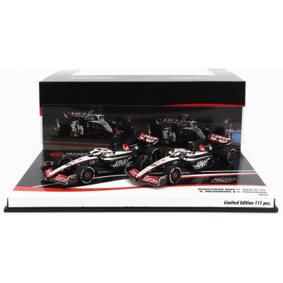 MINICHAMPS HAAS F1  SET 2X FW23 TEAM MONEYGRAM HAAS N 20 SEASON 2023 KEVIN MAGNUSSEN + N 27 SEASON 2023 NICO HULKENBERG - WHITE