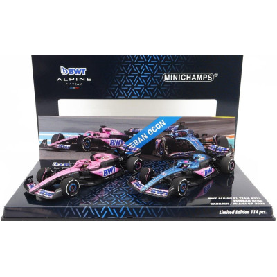 MINICHAMPS ALPINE SET 2X F1  A523 TEAM BWT ALPINE N 31 8th MIAMI GP 2023 + N 31 BAHRAIN GP 2023 ESTEBAN OCON - BLUE BLACK PINK 1