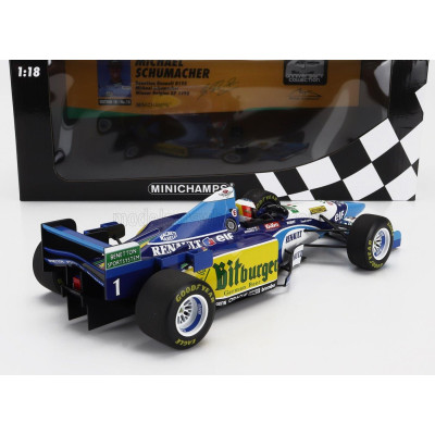 MINICHAMPS BENETTON F1 B195 TEAM MILD SEVEN RENAULT N 1 WORLD CHAMPION WINNER BELGIUM GP 1995 MICHAEL SCHUMACHER - BLUE YELLOW 1