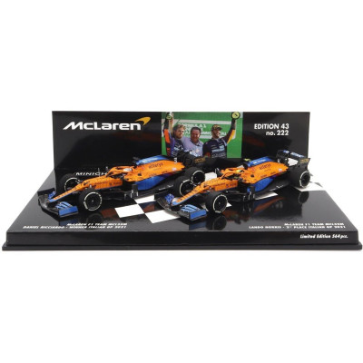 MINICHAMPS McLAREN F1  SET 2X COFFRET MCL35L MERCEDES M12 EQ POWER+ TEAM MCLAREN N 3 WINNER ITALY GP 2021 DANIEL RICCIARDO + N 4