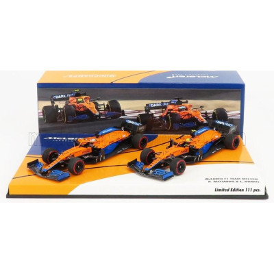 MINICHAMPS McLAREN F1  SET 2X MCL35L MERCEDES M12 EQ POWER+ TEAM MCLAREN N 3 SEASON 2021 DANIEL RICCIARDO + N 4 SEASON 2021 LAND