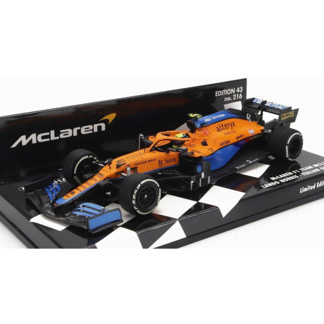 MINICHAMPS McLAREN F1  MCL35L MERCEDES M12 EQ POWER+ TEAM MCLAREN N 4 2nd ITALY GP 2021 LANDO NORRIS - ORANGE LIGHT BLUE 1/43