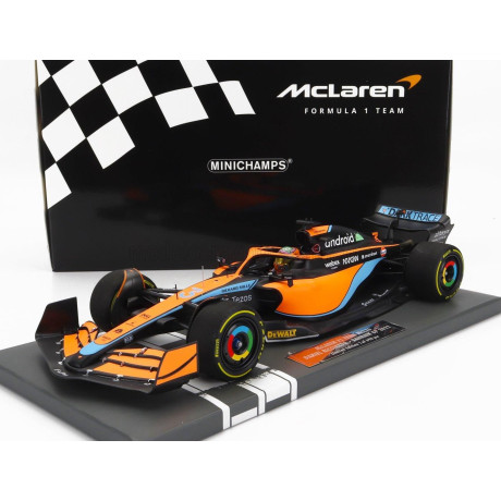 MINICHAMPS McLAREN F1  MCL36 MERCEDES TEAM MCLAREN N 3 BAHRAIN GP 2022 DANIEL RICCIARDO - ORANGE LIGHT BLUE 1/18