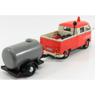 MOTOR MAX VOLKSWAGEN T1 TYPE 2 DOUBLE CABINE ROAD SERVICE WITH TANKER TRAILER 1962 - ORANGE CREAM SILVER 1/24