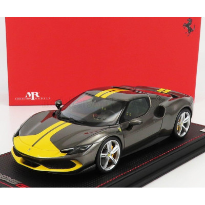 MR MODELS FERRARI 296 GTB HYBRID 830HP V6 ASSETTO FIORANO 2021 - CON VETRINA - WITH SHOWCASE - GREY YELLOW 1/18