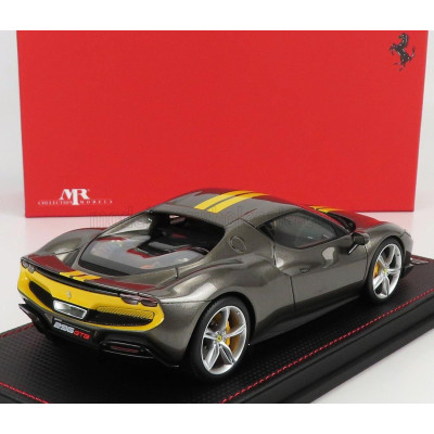 MR MODELS FERRARI 296 GTB HYBRID 830HP V6 ASSETTO FIORANO 2021 - CON VETRINA - WITH SHOWCASE - GREY YELLOW 1/18