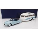 NOREV CITROEN DS19 WITH ROULOTTE 1960 - BLUE WHITE 1/18