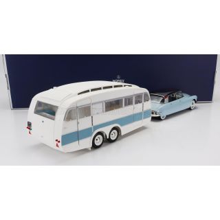 NOREV CITROEN DS19 WITH ROULOTTE 1960 - BLUE WHITE 1/18
