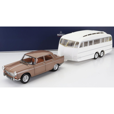 NOREV PEUGEOT 404 WITH CARAVAN ROULOTTE HENON 1965 - BROWN MET 1/18