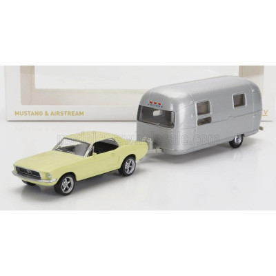 NOREV FORD USA MUSTANG COUPE 1968 WITH AIRSTREAM CARAVAN ROULOTTE - LIGHT YELLOW 1/43
