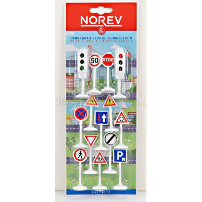 NOREV ACCESSORIES SEGNALI STRADALI + SEMAFORO ROSSO E VERDE - TRAFFIC SIGNS CM. 5.5 - GREEN AND RED TRAFFIC-LIGHTS CM. 6.8 - WHI