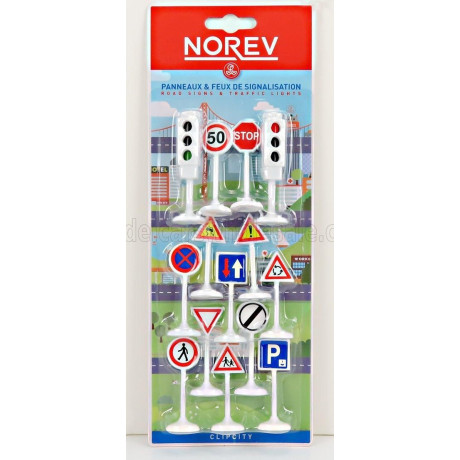 NOREV ACCESSORIES SEGNALI STRADALI + SEMAFORO ROSSO E VERDE - TRAFFIC SIGNS CM. 5.5 - GREEN AND RED TRAFFIC-LIGHTS CM. 6.8 - WHI
