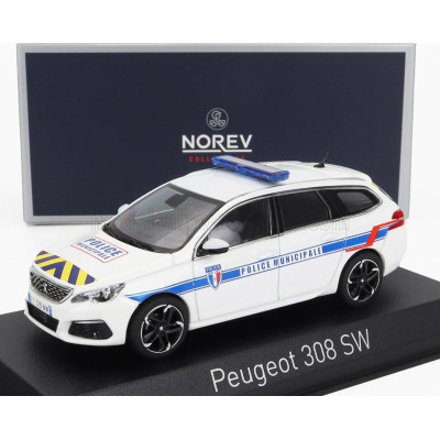 NOREV PEUGEOT 308 SW STATION WAGON POLICE MUNICIPALE 2018 - WHITE 1/43