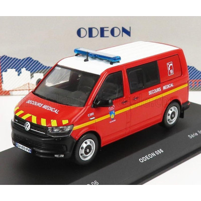 ODEON VOLKSWAGEN T6 MINIBUS SAPEURS POMPIERS SDIS 06 SECOURS MEDICAL 2015 - RED WHITE 1/43