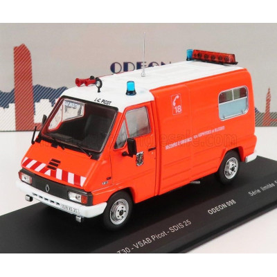 ODEON RENAULT MASTER T30 VAN VSAB PICOT SDIS 25 SAPEURS POMPIERS 1981 - ORANGE FLUO WHITE 1/43