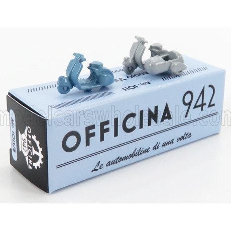 OFFICINA 942 PIAGGIO SET 2X VESPA 98 + VESPA 98 SIDECAR 1946 - LIGHT BLUE LIGHT GREY 1/76