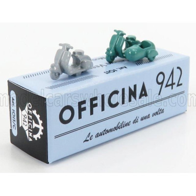 OFFICINA 942 PIAGGIO SET 2X VESPA 98 + VESPA 98 SIDECAR 1946 - LIGHT GREY GREEN 1/76