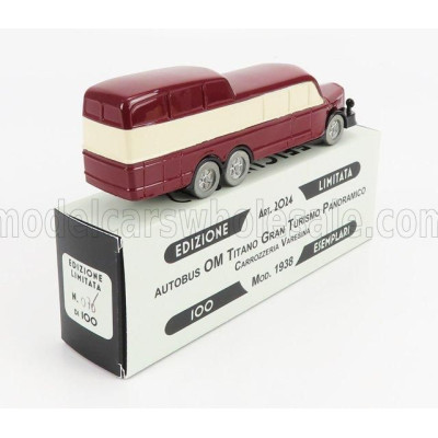OFFICINA 942 OM FIAT TITANO AUTOBUS GRAN TURISMO PANORAMICO CARROZZERIA VARESINA 1938 - RED CREAM 1/76