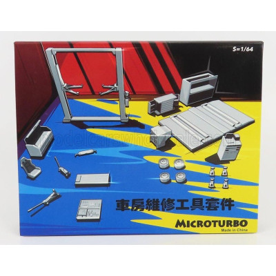 PEAKO ACCESSORIES SET OFFICINA E REVISIONI MICROTURBO - PONTE SOLLEVATORE AUTO - TWIN POST LIFT - RED BLACK 1/64