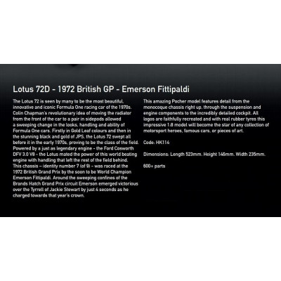 POCHER LOTUS F1  72D FORD JPS N 32 WORLD CHAMPION WINNER BRITISH GP 1972 EMERSON FITTIPALDI - BLACK 1/8