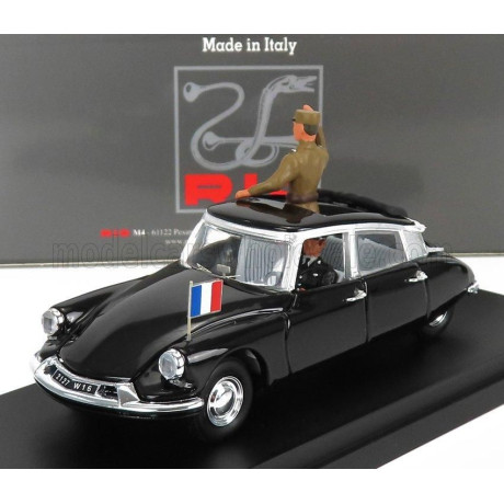 RIO MODELS CITROEN DS19 CABRIOLET WITH GENERAL DE GAULLE AND DRIVER FIGURE 1960 - BLACK 1/43