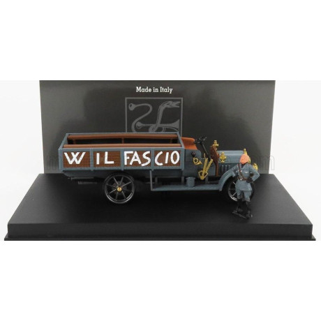 RIO MODELS FIAT 18BL TRUCK - W IL FASCIO - LA MARCIA SU ROMA 22 OTTOBRE 1922 WITH FIGURES - MILITARY GREY 1/43
