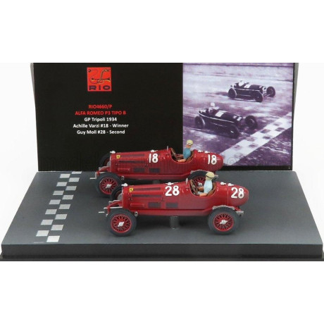 RIO MODELS ALFA ROMEO F1  2X P3 SCUDERIA FERRARI N 18 WINNER TRIPOLI GP 1934 VARZI + P3 N 28 2nd TRIPOLI GP 1934 MOLL - RED 1/43