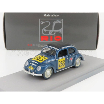 RIO MODELS VOLKSWAGEN BEETLE KAFER MAGGIOLINO CLOSED ROOF N 263 RALLY PANAMERICANA 1954 M.HINKE - BLUE 1/43