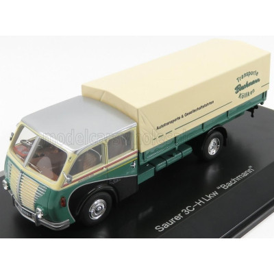 SCHUCO SAURER 3CH LKW TELONATO TRANSPORT BACHMANN 1954 - GREEN CREAM SILVER 1/43
