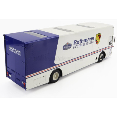 SCHUCO MERCEDES BENZ O317 TRUCK CAR TRANSPORTER PORSCHE ROTHMANS 1984 - WHITE BLUE 1/18