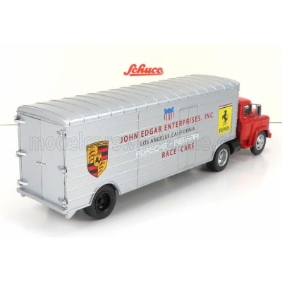 SCHUCO GMC TRUCK CAR TRANSPORTER TEAM JOHN EDGARD ENTERPRISES INC. LOS ANGELES CALIFORNIA FERRARI - PORSCHE RACE CARS 1950 - RED