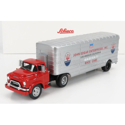 SCHUCO GMC TRUCK TEAM JOHN EDGAR ENTERPRISES INC. MASERATI CAR TRANSPORTER - RED SILVER 1/43