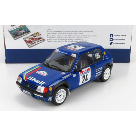 SOLIDO PEUGEOT 205 N 24 RALLY TOUR DE CORSE 1990 R.BOURCIER - B.FRANGIN - BLUE 1/18