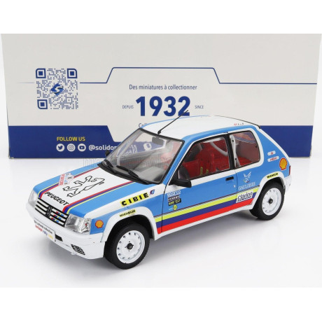 SOLIDO PEUGEOT 205 1.9 RALLY SCHWAB COLLECTION 1990 - LIGHT BLUE 1/18