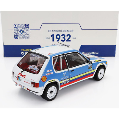 SOLIDO PEUGEOT 205 1.9 RALLY SCHWAB COLLECTION 1990 - LIGHT BLUE 1/18