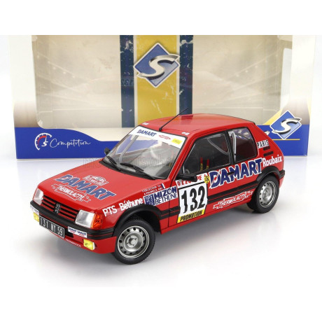 SOLIDO PEUGEOT 205 1.6 GTi N 132 RALLY MONTECARLO 1986 FRANCOIS DELECOUR - ANNE CHANTAL PAUWELS - RED 1/18