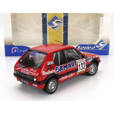 SOLIDO PEUGEOT 205 1.6 GTi N 132 RALLY MONTECARLO 1986 FRANCOIS DELECOUR - ANNE CHANTAL PAUWELS - RED 1/18