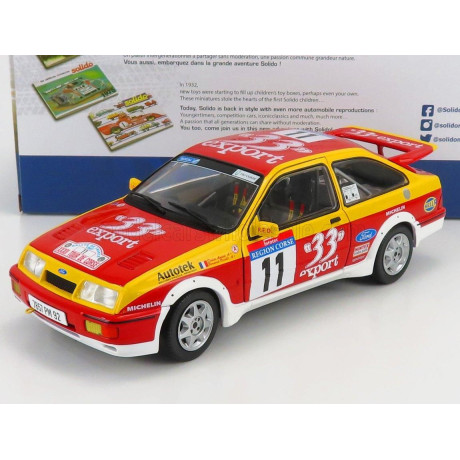 SOLIDO FORD ENGLAND SIERRA RS COSWORTH N 11 RALLY TOUR DE CORSE 1987 D.AURIOL - B.OCCELLI - RED YELLOW 1/18