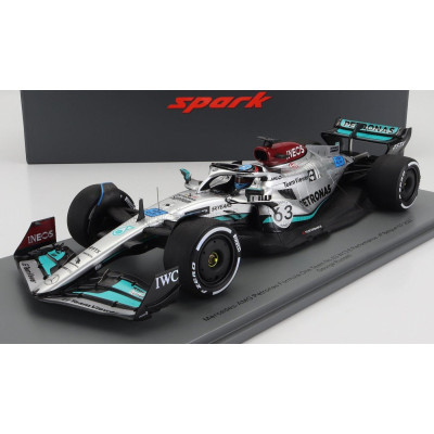 SPARK MODEL MERCEDES GP F1 W13E TEAM MERCEDES-AMG PETRONAS F1 N 63 4th BELGIUM GP 2022 GEORGE RUSSEL - CON VETRINA - WITH SHOWCA