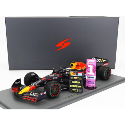 SPARK MODEL RED BULL F1  RB18 TEAM ORACLE RED BULL RACING N 1 WINNER JAPAN GP WITH PIT BOARD WORLD CHAMPION 2022 MAX VERSTAPPEN