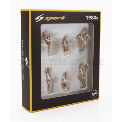 SPARK MODEL FIGURES SET 6X GRID GIRLS 1980s - WHITE PINK 1/43