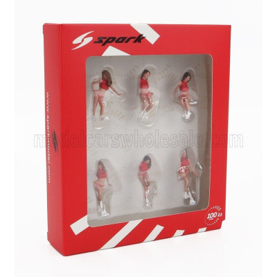 SPARK MODEL FIGURES SET 6X GRID GIRLS 1990s - PINK RED 1/43
