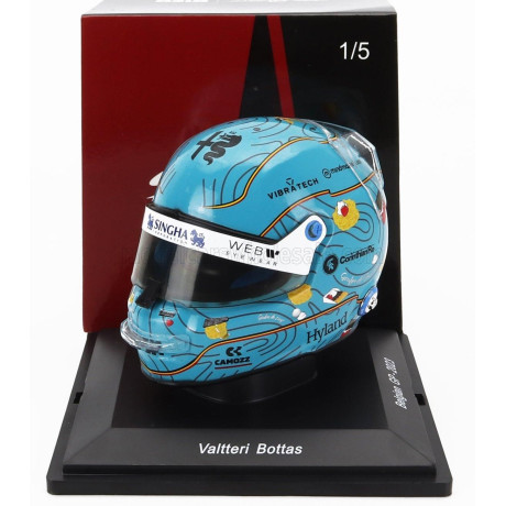 SPARK MODEL BELL HELMET F1  CASCO HELMET ALFA ROMEO C43 TEAM STAKE N 77 BELGIUM GP 2023 VALTTERI BOTTAS - LIGHT BLUE 1/5