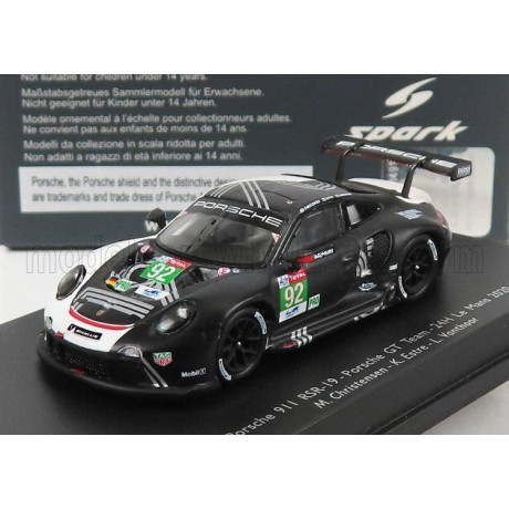 SPARK MODEL PORSCHE 911 991-2 RSR TEAM PORSCHE GT N 92 24h LE MANS 2020 M.CHRISTENSEN - K.ESTRE - L.VANTHOOR - BLACK 1/87